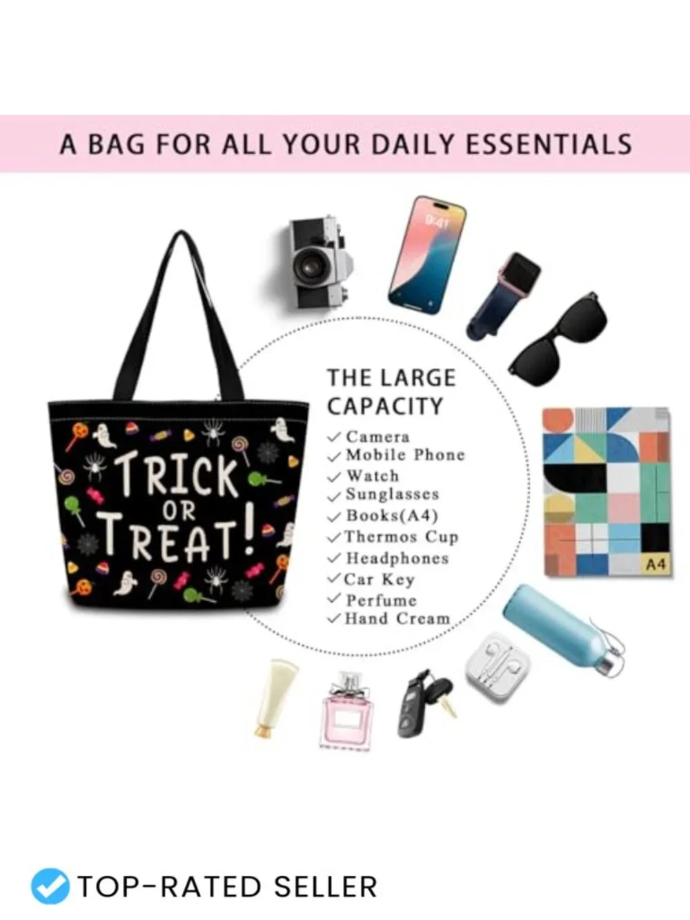 Reusable Grocery Tote Bag with Zipper Pocket
